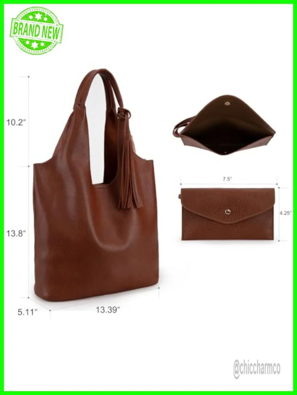 Slouchy Hobo Shoulder Bag with Tassel Vegan Leather Large Handbag